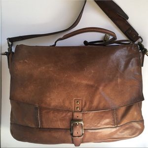 John Varvatos Brown Leather Messenger Laptop Bag